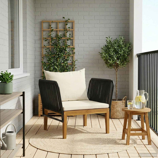 Garden Chair with Cushions Solid Acacia Wood & Rope Natural