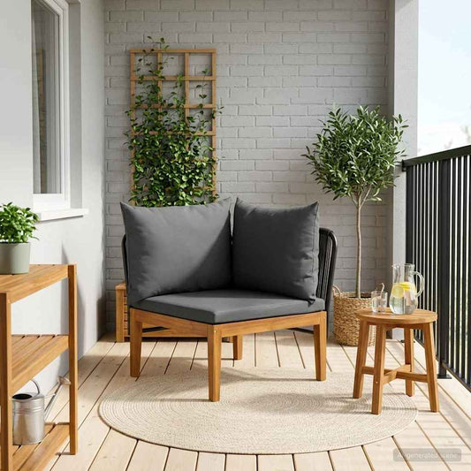 Garden Corner Sofa with Cushions Solid Acacia Wood & Rope