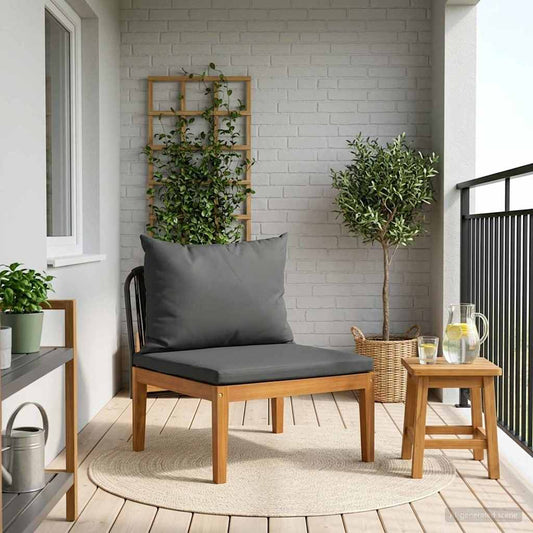 Garden Middle Sofa with Cushions Solid Acacia Wood & Rope