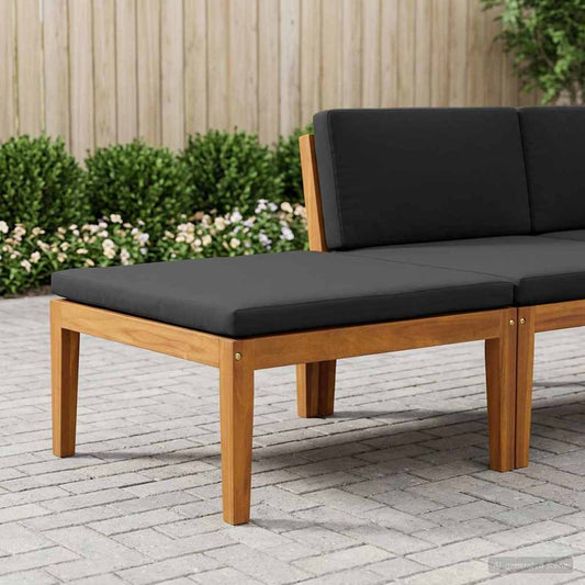 Garden Footrest with Cushion Solid Acacia Wood Natural