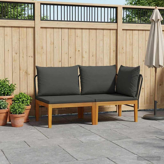 2 pcs Garden Lounge Set with Cushions Solid Acacia Wood & Rope