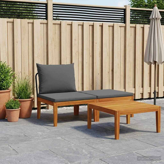 3 pcs Garden Lounge Set with Cushions Solid Acacia Wood & Rope