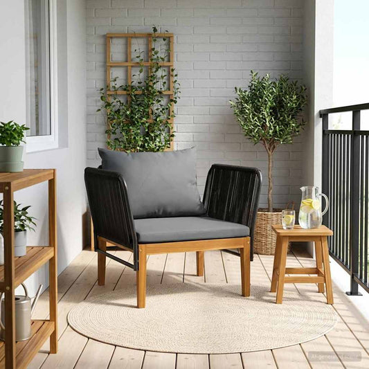 Garden Chair with Cushions Solid Acacia Wood & Rope Natural