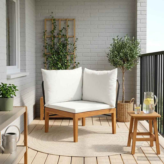 Garden Corner Sofa with Cushions Solid Acacia Wood & Rope