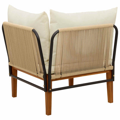 Garden Corner Sofa with Cushions Solid Acacia Wood & Rope