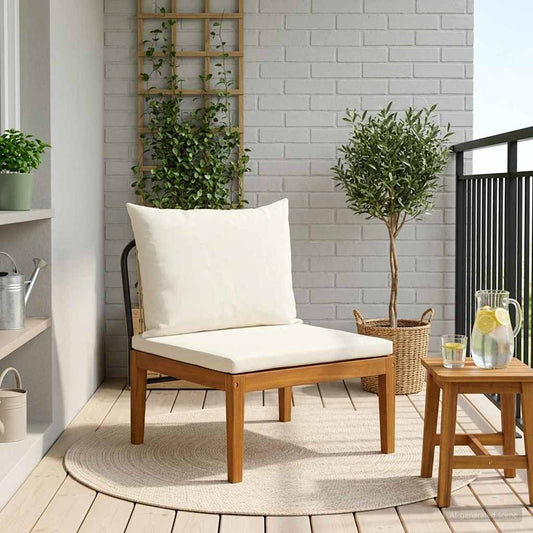 Garden Middle Sofa with Cushions Solid Acacia Wood & Rope