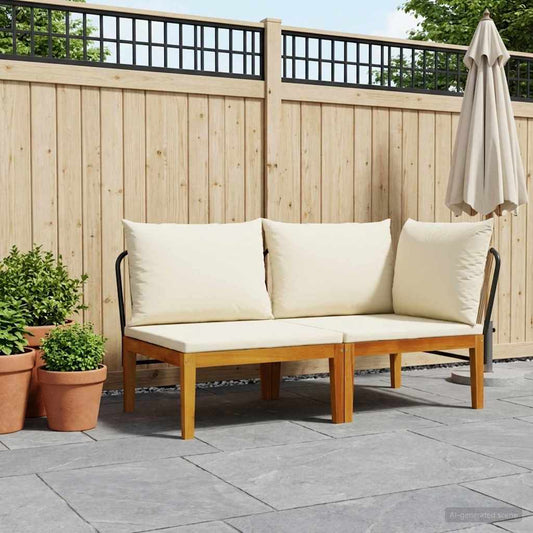 2 pcs Garden Lounge Set with Cushions Solid Acacia Wood & Rope