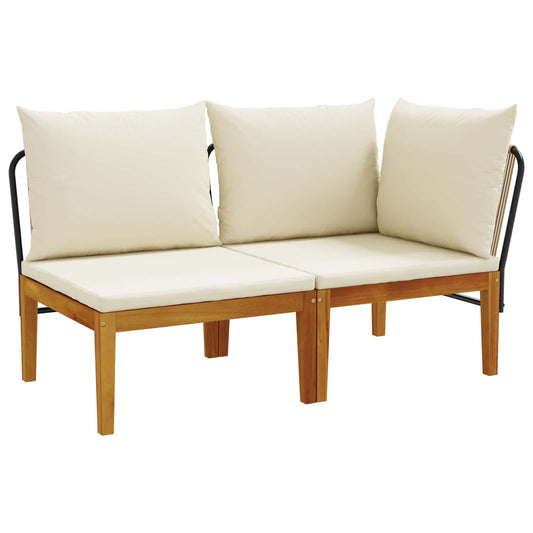 2 pcs Garden Lounge Set with Cushions Solid Acacia Wood & Rope