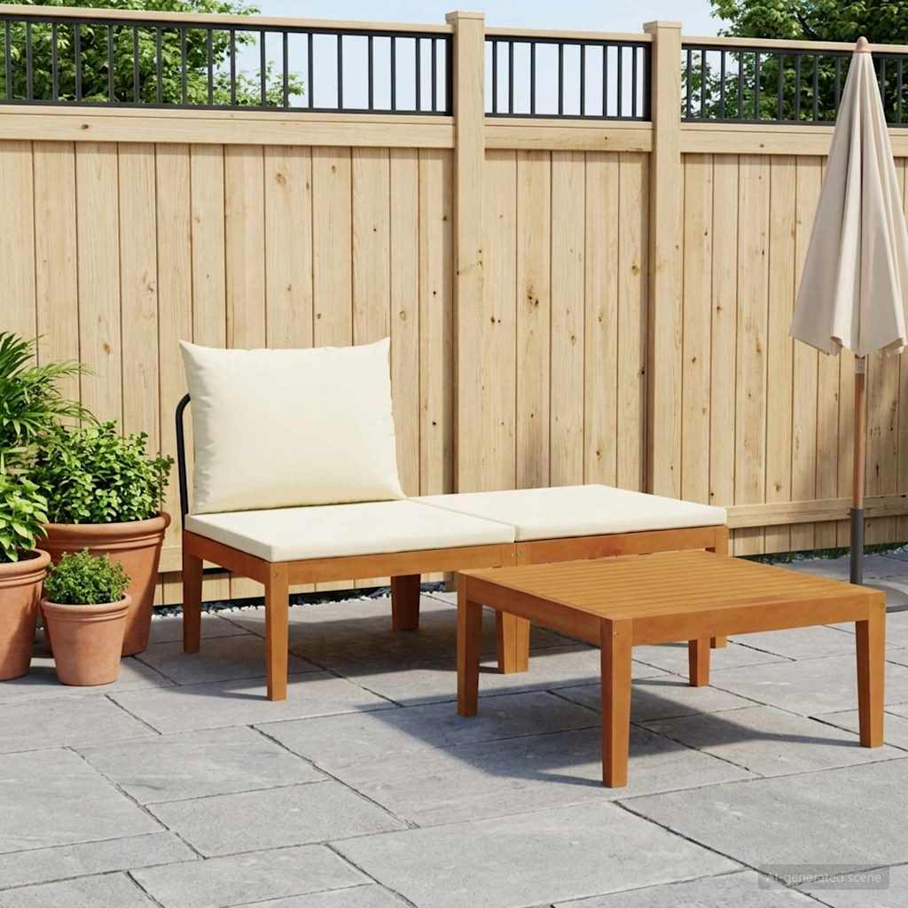 3 pcs Garden Lounge Set with Cushions Solid Acacia Wood & Rope
