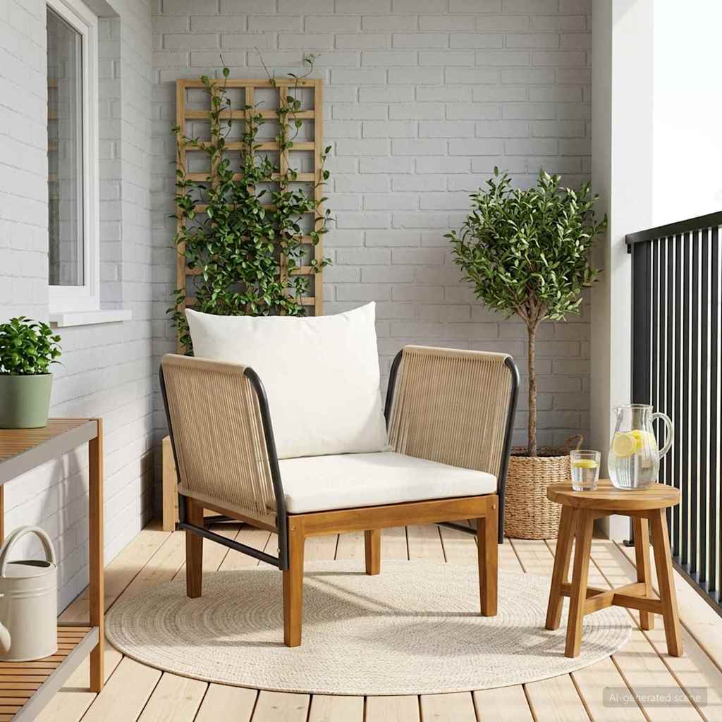 Garden Chair with Cushions Solid Acacia Wood & Rope Natural