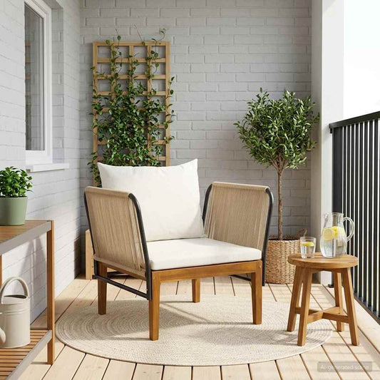 Garden Chair with Cushions Solid Acacia Wood & Rope Natural