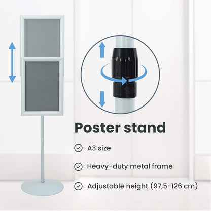 Pedestal Poster Stand Silver 33 x 33 x 126 cm PVC and Steel