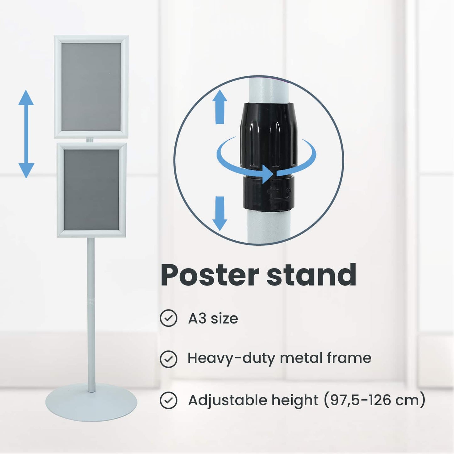 Pedestal Poster Stand Silver 33 x 33 x 123 cm PVC and Steel