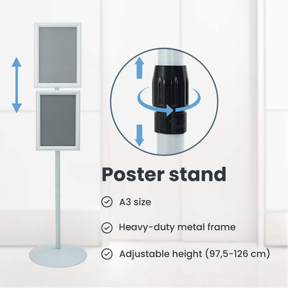 Pedestal Poster Stand Silver 33 x 33 x 123 cm PVC and Steel