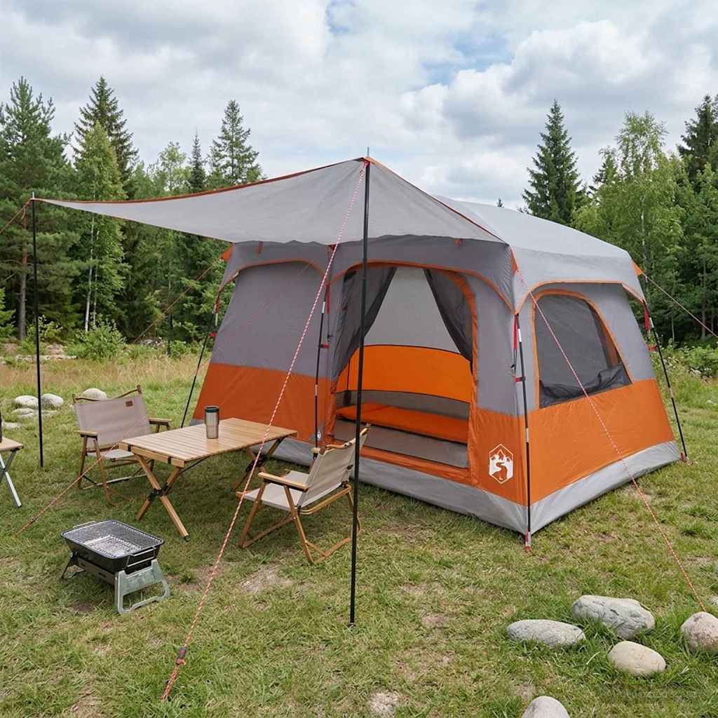 Family Tent Grey and Orange 320 x 210 x 180 cm Polyester