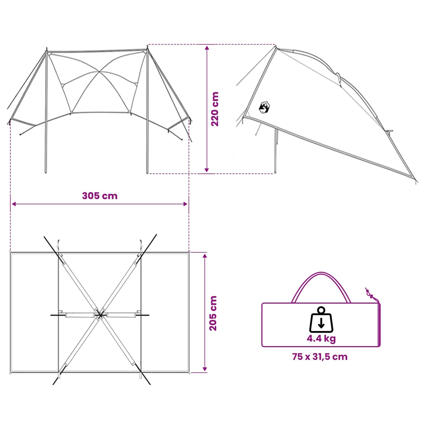 Car Tent 308 x 215 x 220 cm Grey and Orange Polyester and Steel