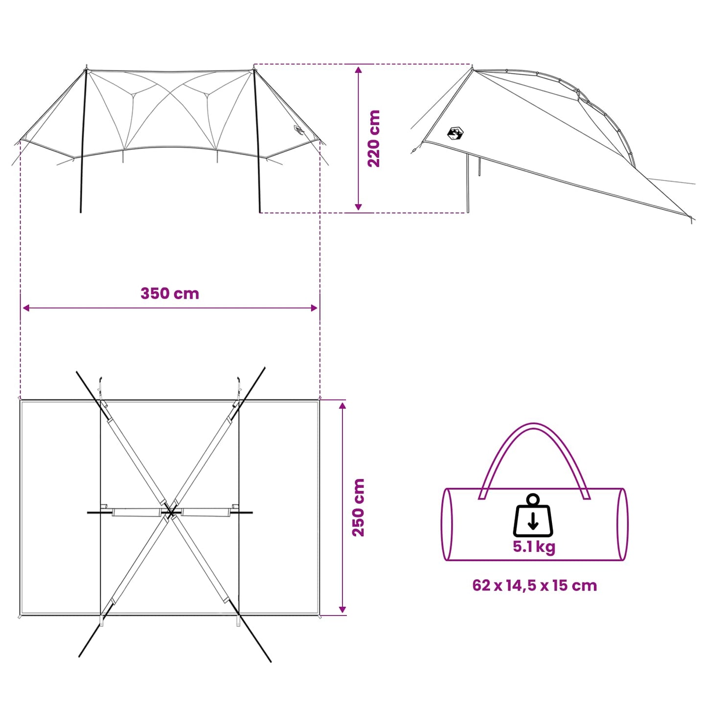 Car Tent 350 x 250 cm Green Polyester and Steel