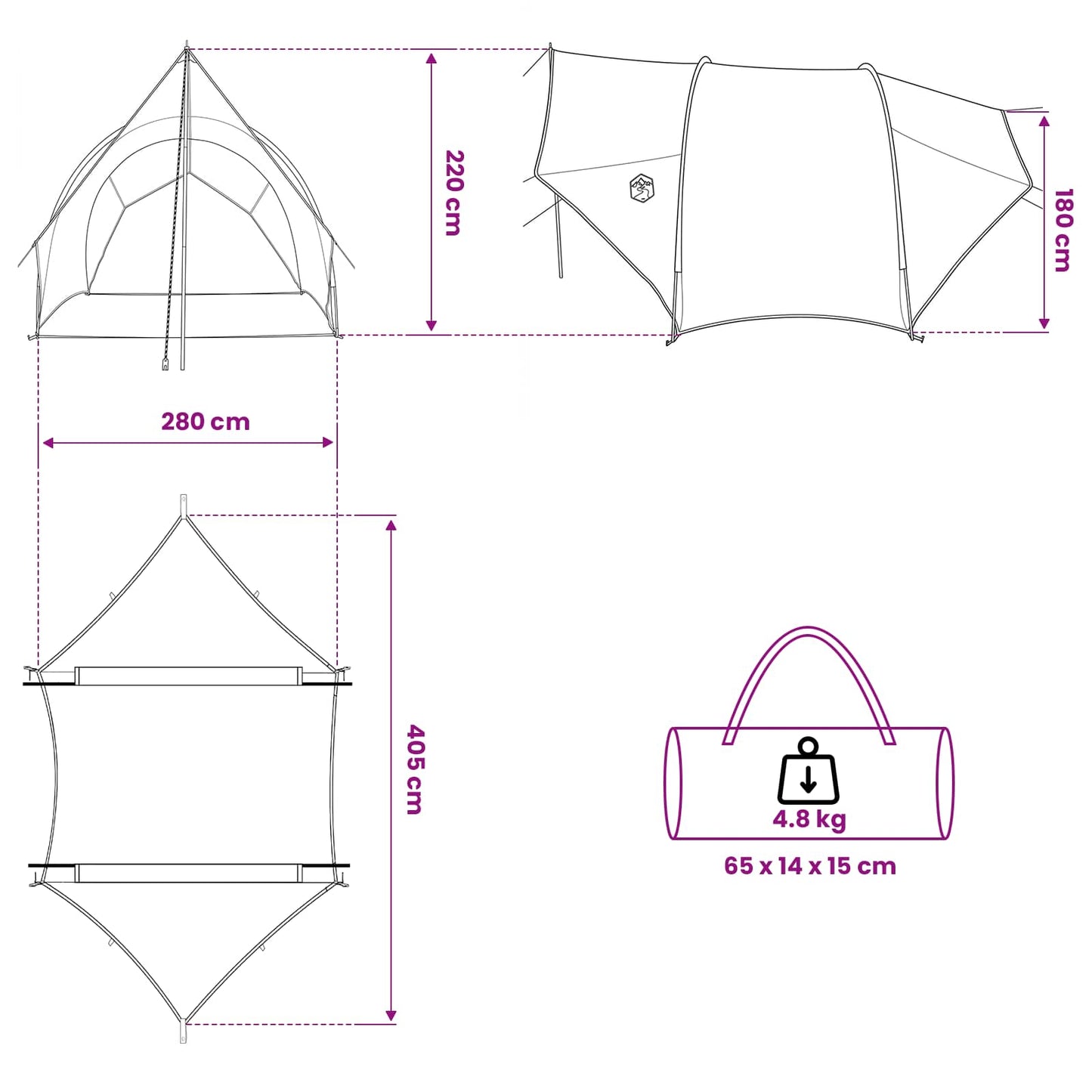 Tailgate Awning Water-resistant 405 x 280 x 220 cm Blue