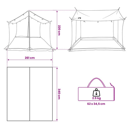 Camping Tarp with Mesh Walls Green 340 x 260 x 220 cm