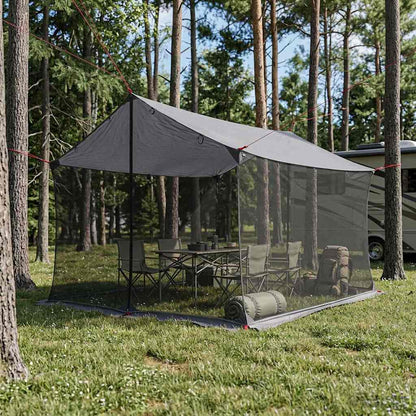 Camping Tarp with Mesh Walls Grey and Orange 340 x 260 x 220 cm
