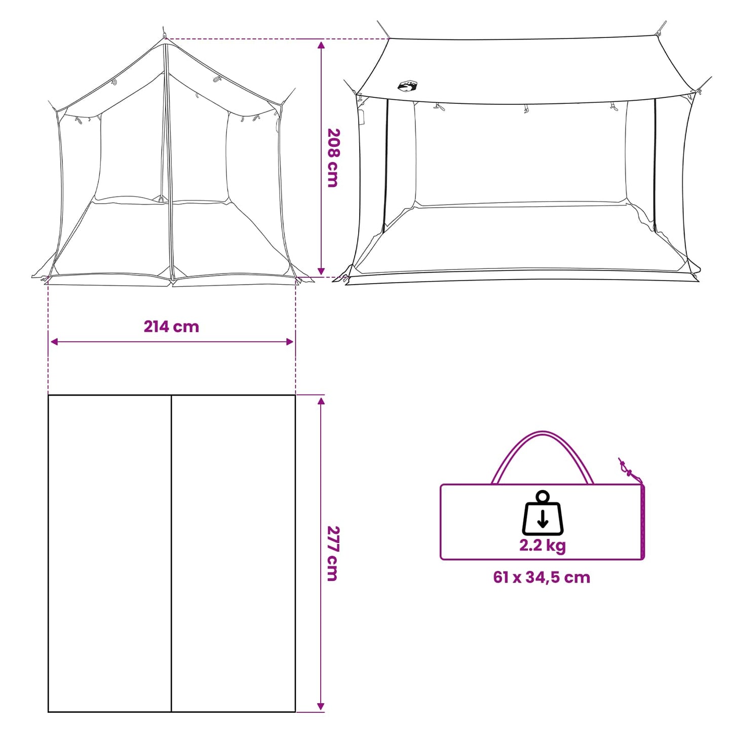 Camping Tarp with Mesh Walls Blue 270 x 210 x 210 cm