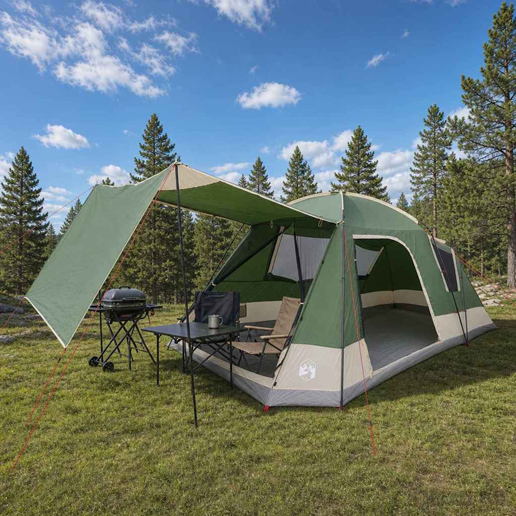 Cabin Tent with Roof Green 12-Person Polyester and Steel