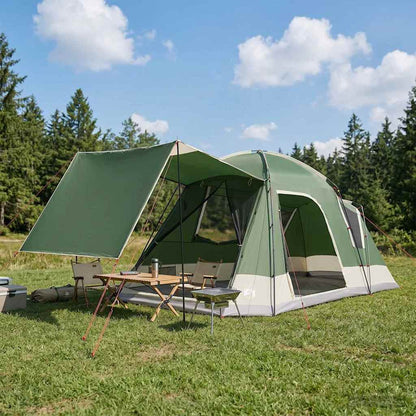 Cabin Tent with Roof Green 8-Person Polyester and Steel