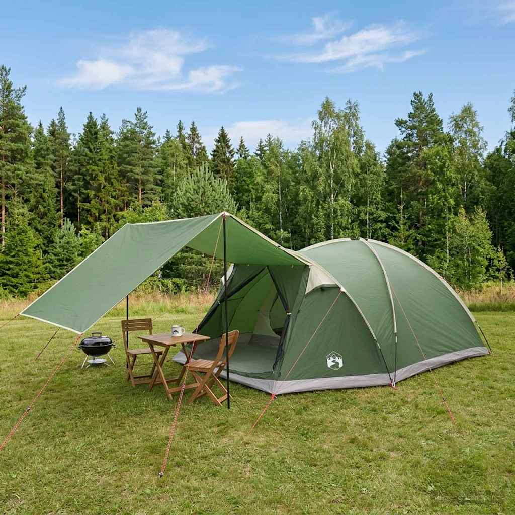 Cabin Tent with Roof Green 6-Person Polyester and Steel