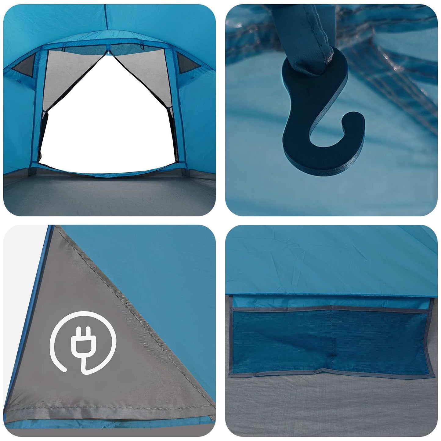 Cabin Tent with Roof Blue 6-Person Polyester and Steel