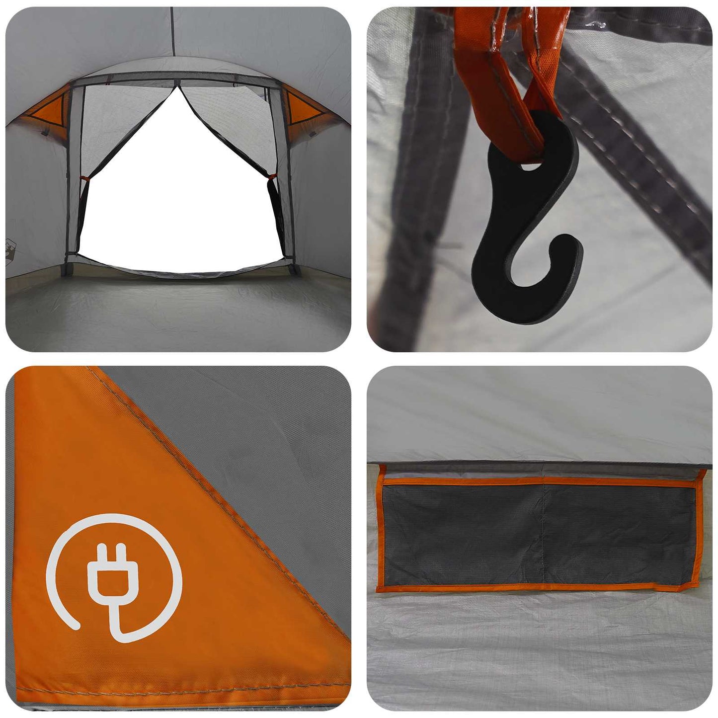 Cabin Tent Grey and Orange 6-Person Polyester and Steel