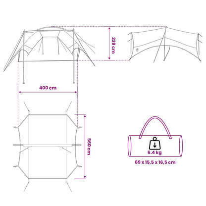 Camping Tarp Water-resistant Green 550 x 400 x 230 cm