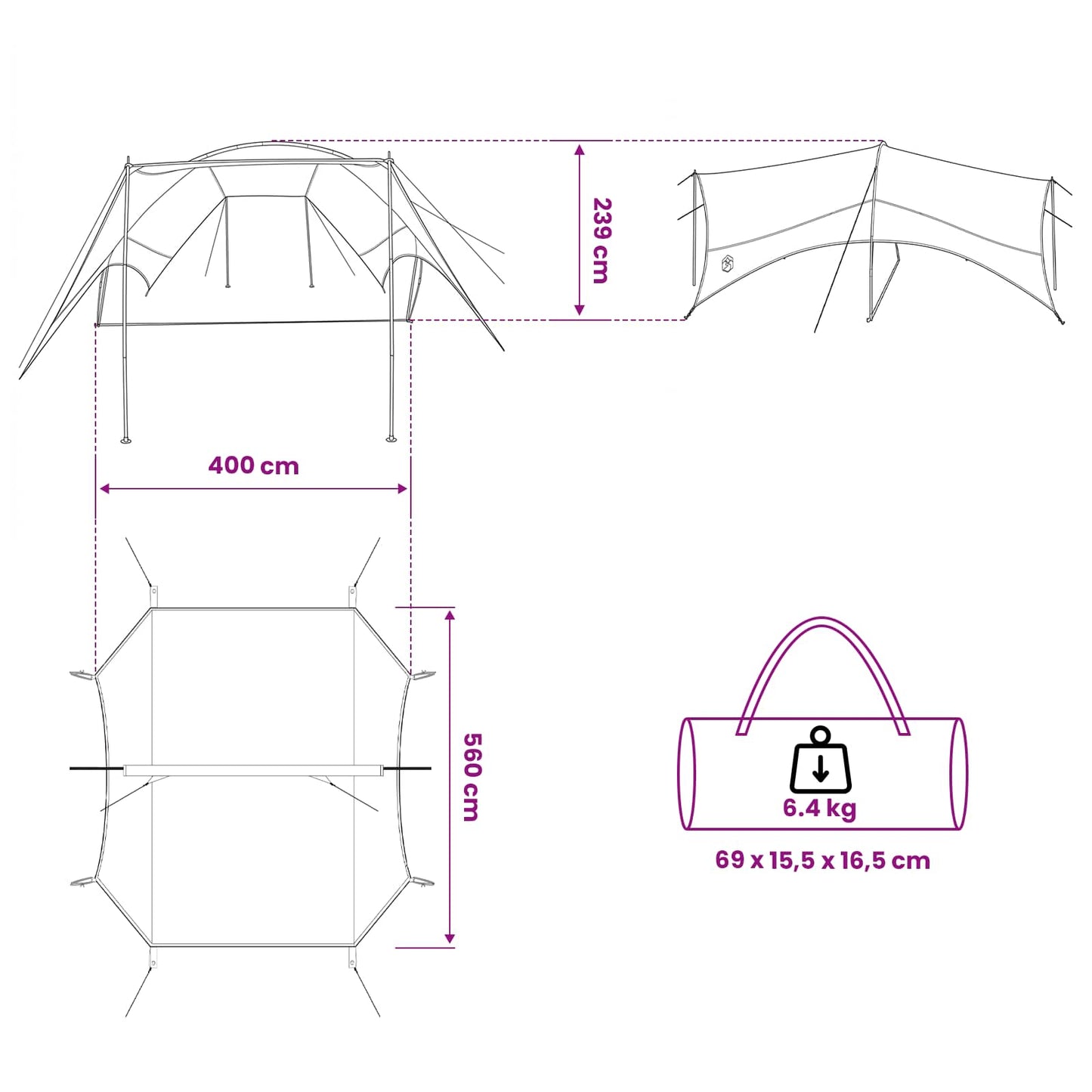 Camping Tarp Water-resistant Blue 550 x 400 x 230 cm