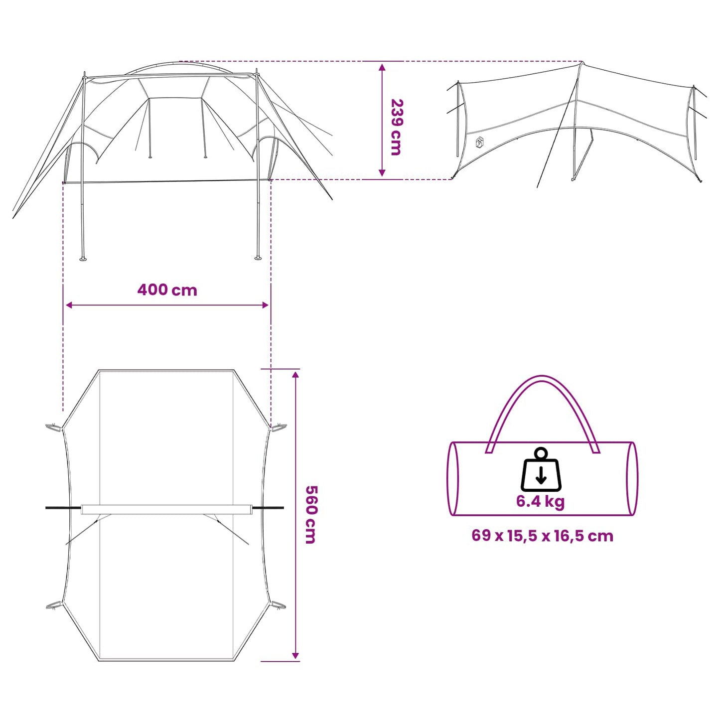 Camping Tarp Water-resistant Army Green 550 x 400 x 230 cm