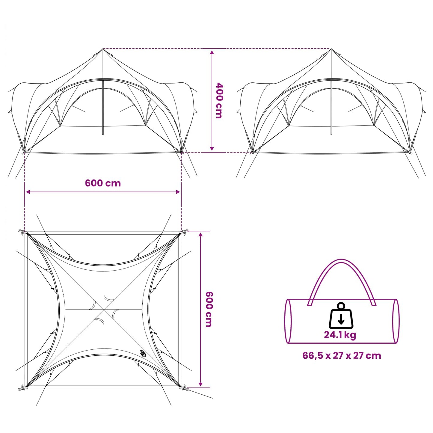 Party Tent Green 600 x 600 x 400 cm Polyester and Steel