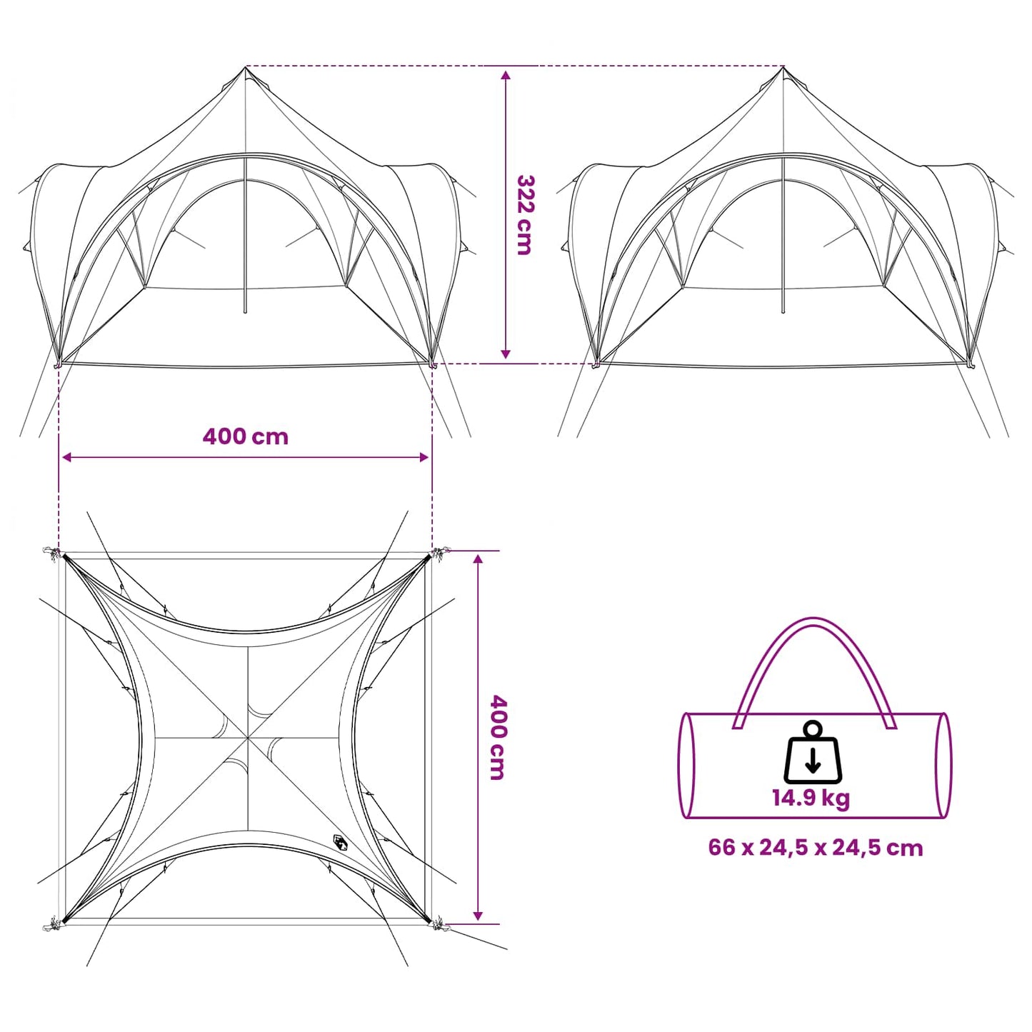 Party Tent with Roof Grey and Orange 400 x 400 x 320 cm