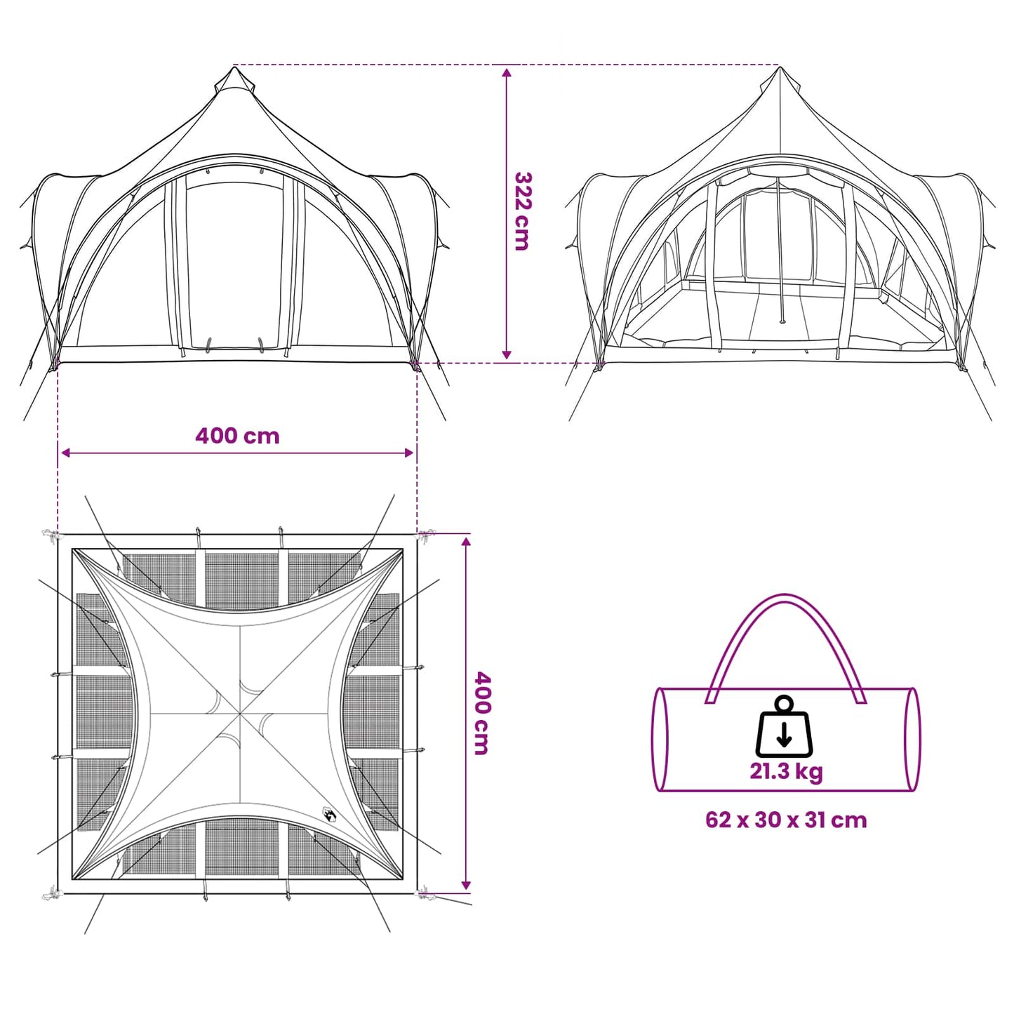 Tipi Tent with Roof Green 6-Person Polyester and Steel