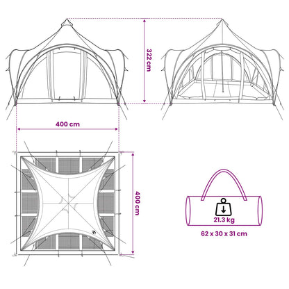 Tipi Tent with Roof Green 6-Person Polyester and Steel