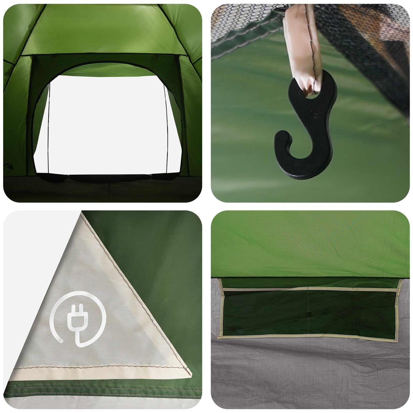 Camping Tent with Roof Green 6-Person Polyester and Steel