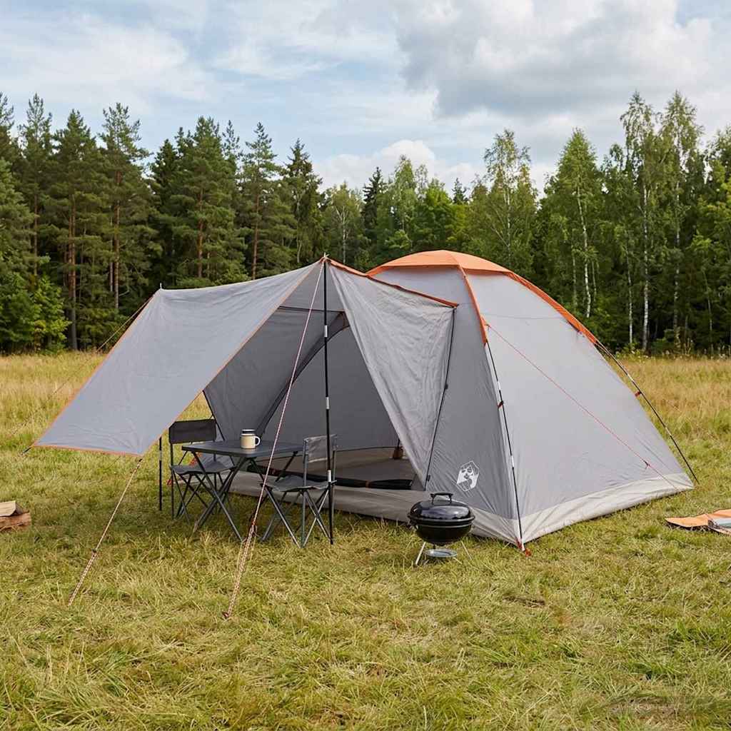 Camping Tent Grey and Orange 6-Person Polyester and Steel
