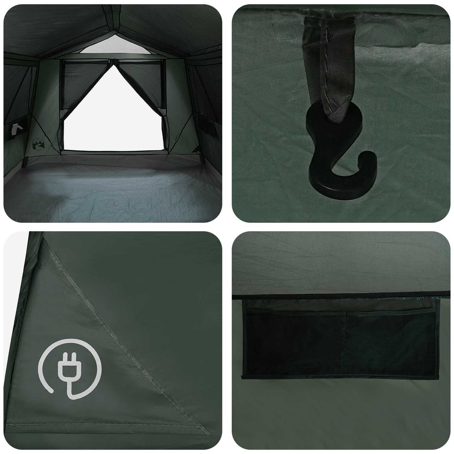 Tunnel Tent with Roof Army green 10-Person Polyester and Steel