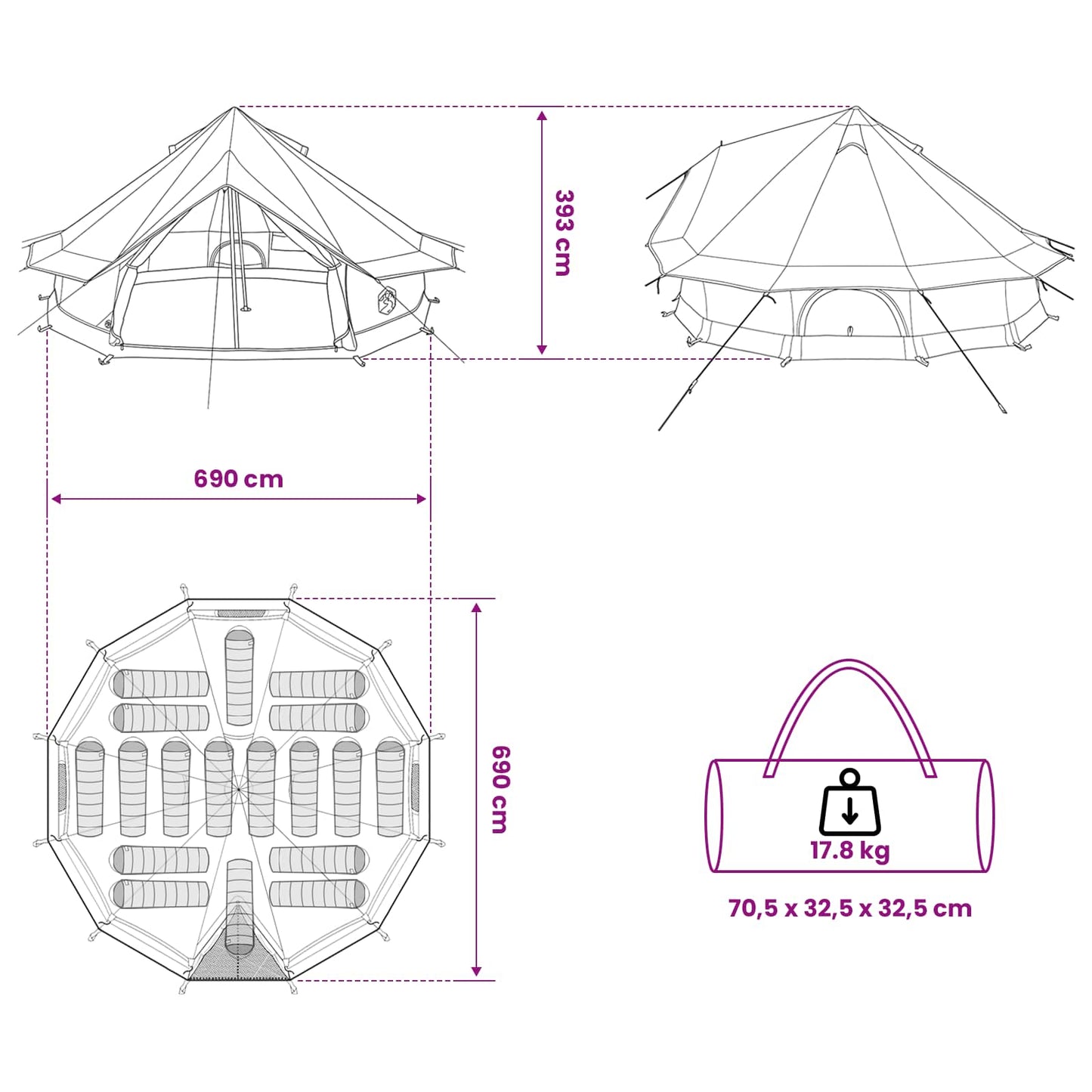 Tipi Tent Green 700 x 700 x 395 cm Polyester and Steel