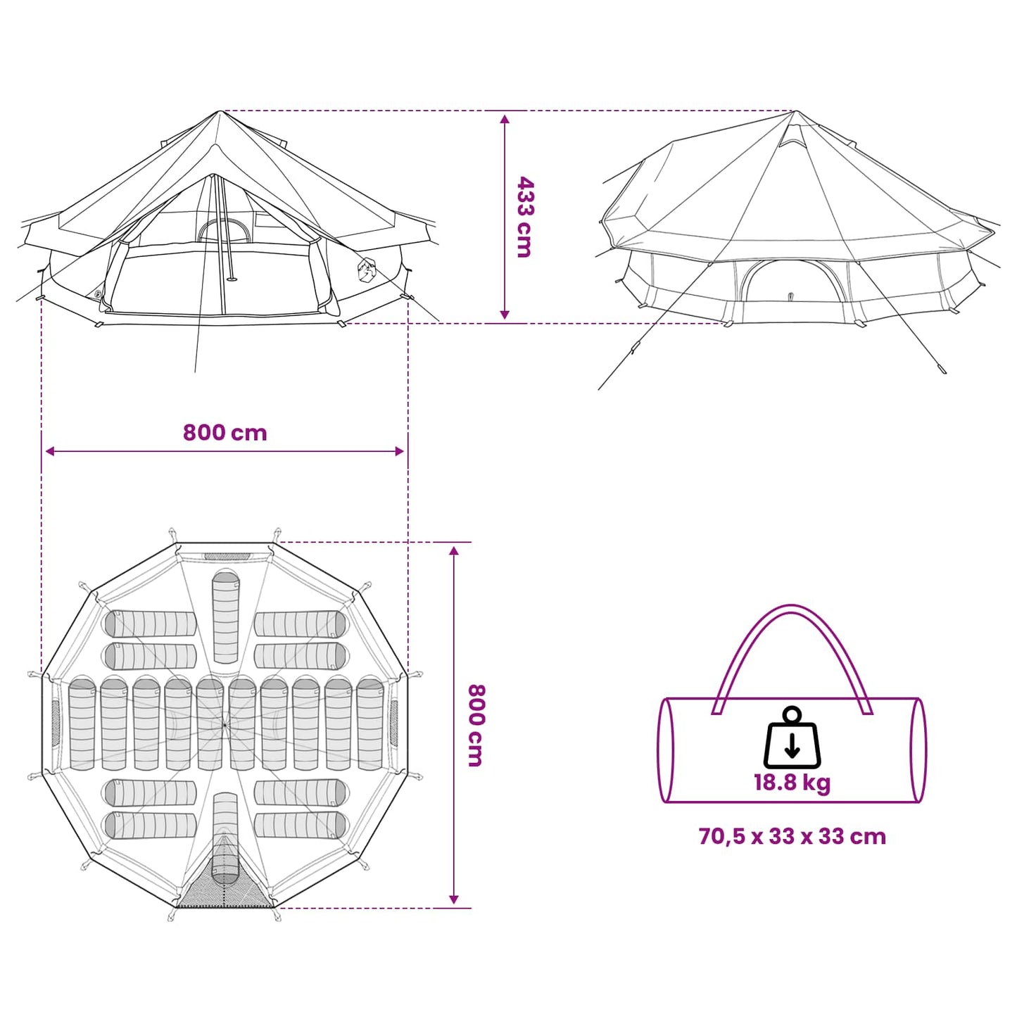 Tipi Tent with Roof Grey and Orange 800 x 800 x 430 cm