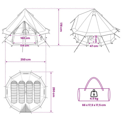 Tipi Tent with Roof Green 250 x 250 cm Polyester and Steel