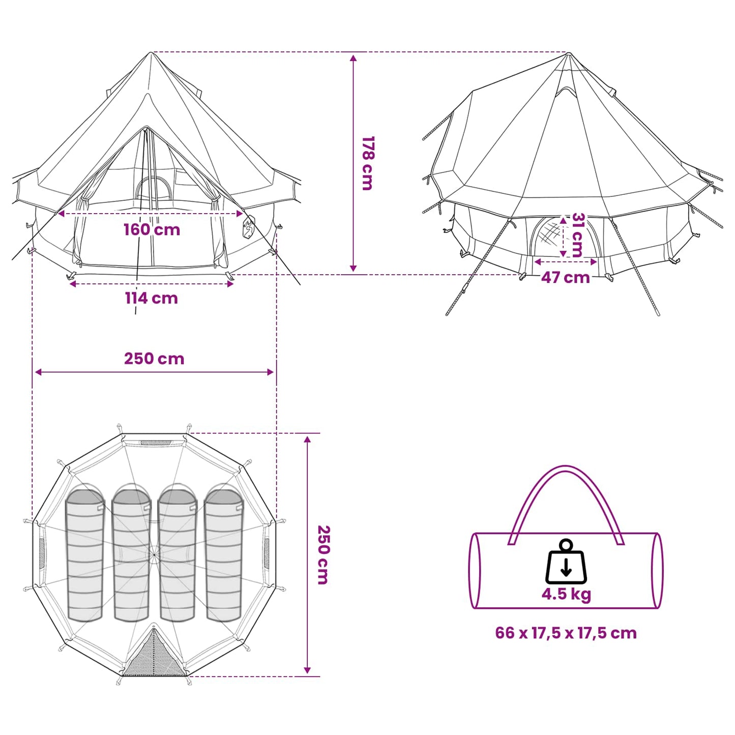 Tipi Tent with Roof Blue 250 x 250 cm Polyester and Steel