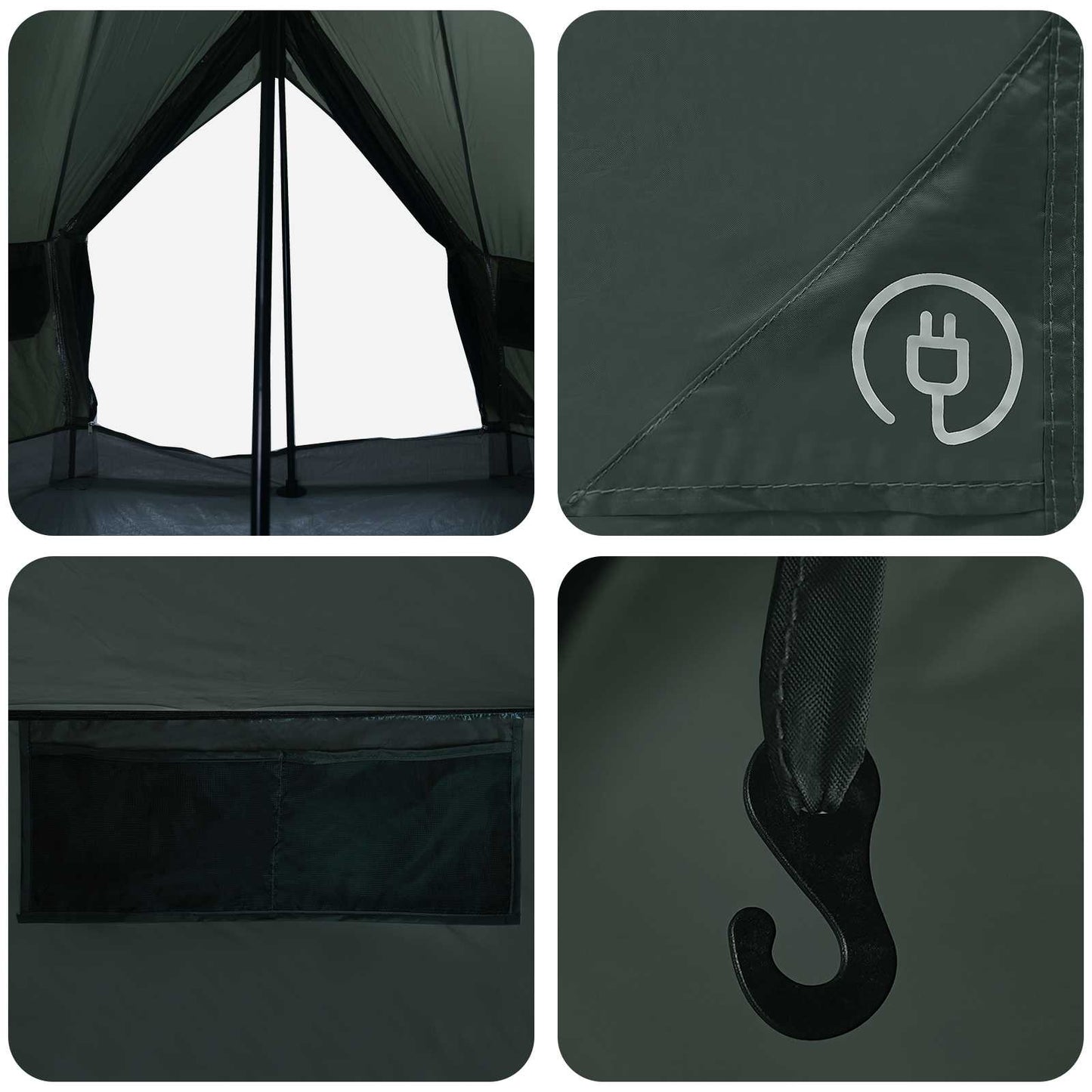 Tipi Tent with Roof Army Green 250 x 250 cm Polyester and Steel