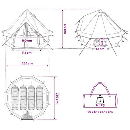 Tipi Tent with Roof Army Green 250 x 250 cm Polyester and Steel
