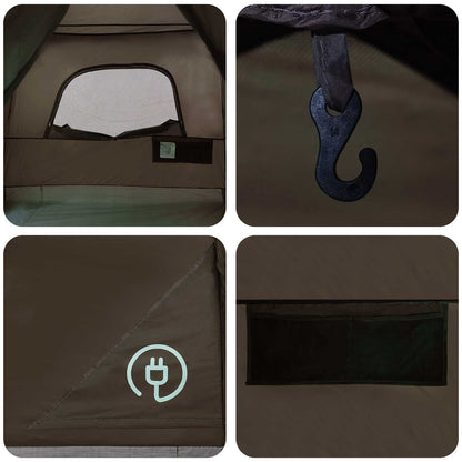 Family Tent with Roof Brown Grey 380 x 260 x 190 cm Polyester