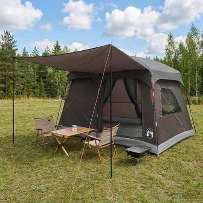 Family Tent with Roof Brown Grey 380 x 260 x 190 cm Polyester