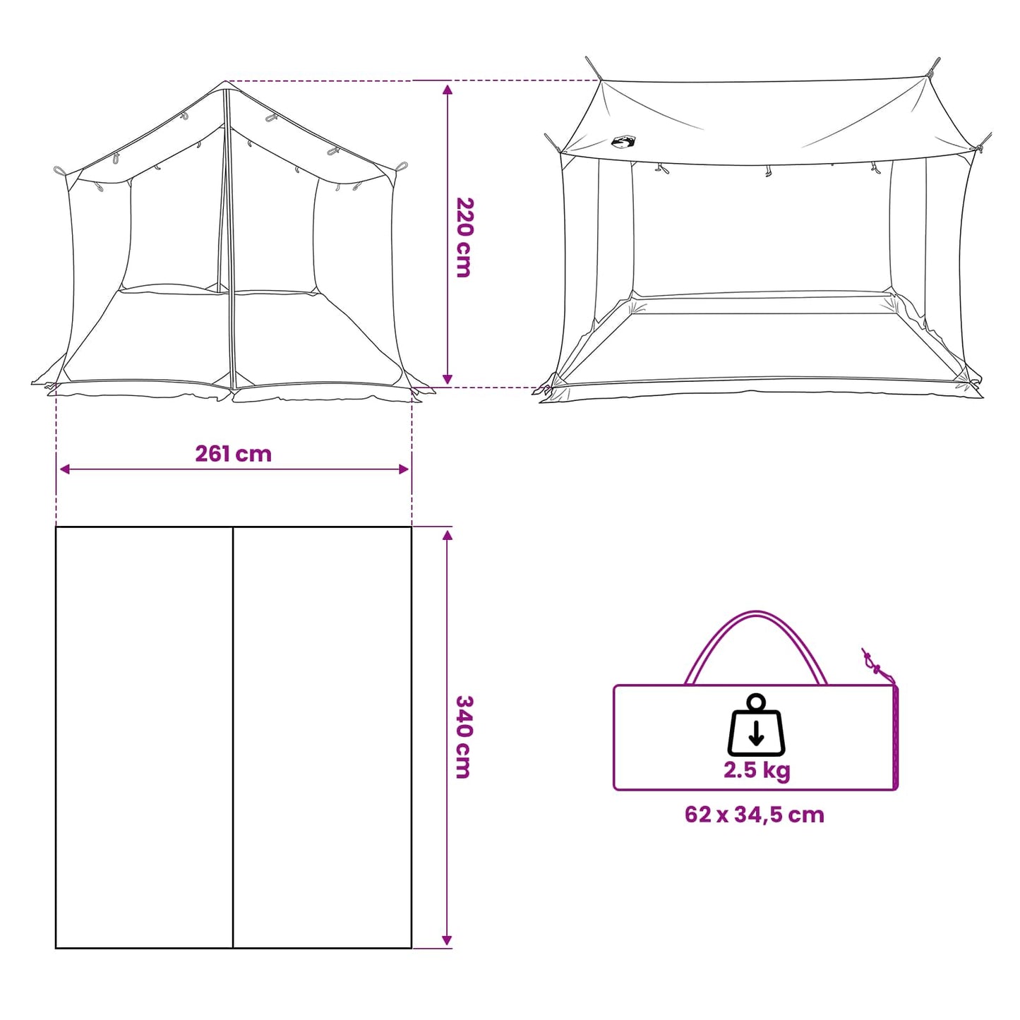 Camping Tarp with Mesh Walls Brown Grey 340 x 260 x 220 cm