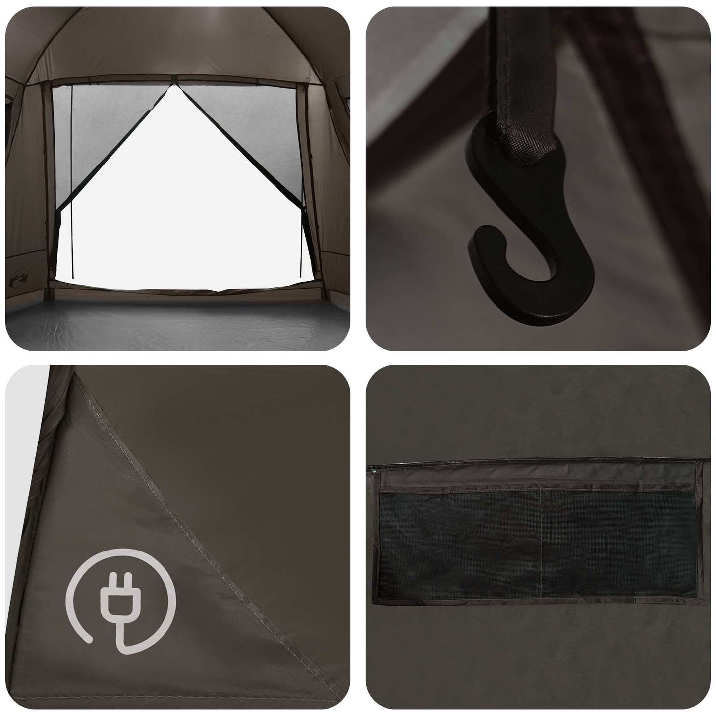 Cabin Tent with Roof Brown grey 12-Person Polyester and Steel